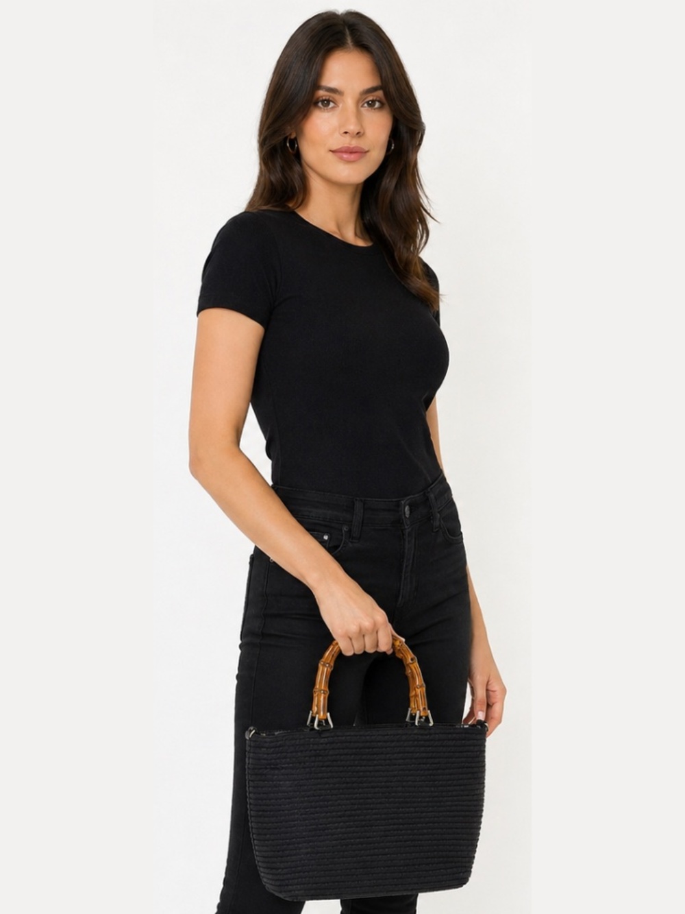 GUCCI Bamboo Handle Leather Trim Black Fabric 2-Way Tote Shoulder Bag Authentic - Picture 16 of 17